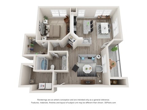 Floor plan for 1 bed, 1 bath, 855 sqft